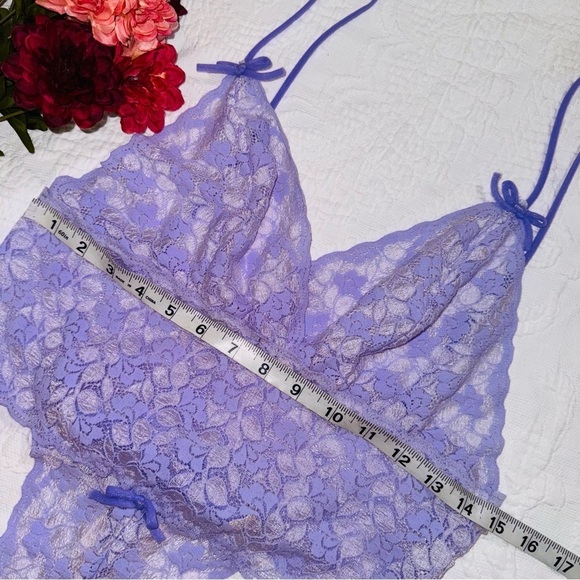 Vintage 90s Purple Lavender Lilac Teddy Intimates Sleepwear Sheer Lace Bodysuit - Picture 8 of 9